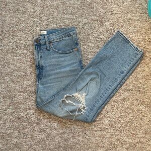 Madewell Light Blue Distressed Straight Leg Jeans - the perfect vintage straight